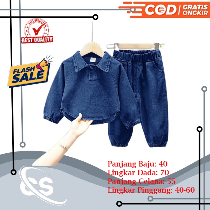 Setelan Anak Levis Demin Perempuan Girl Import Lengan Pendek Set Baju Anak Cewek 2 3 4 tahun