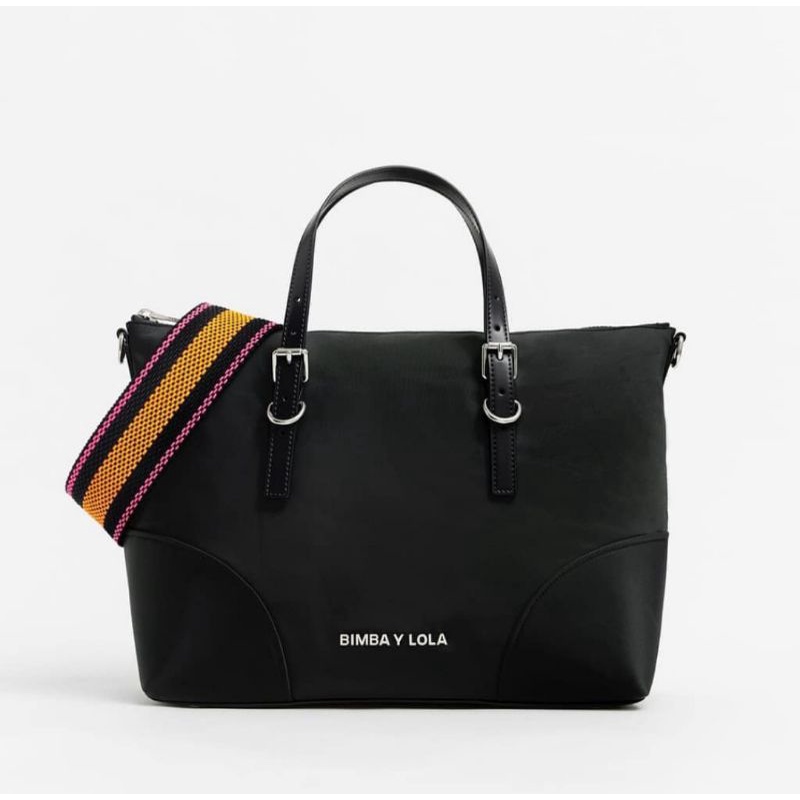 Tas Bimba Y Lola Large Shopper Bag Black - Neon Strap Original