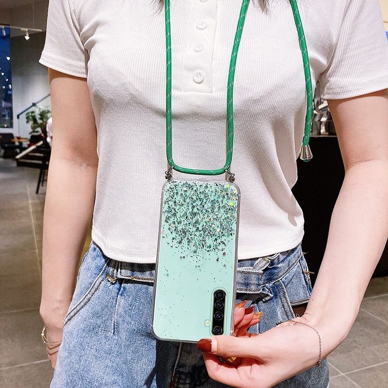 SO Casing Softcase iphone 6 7/8 xr x xs 11pro 12 dll Transparan Aksen Glitter Dengan Tali Lanyard