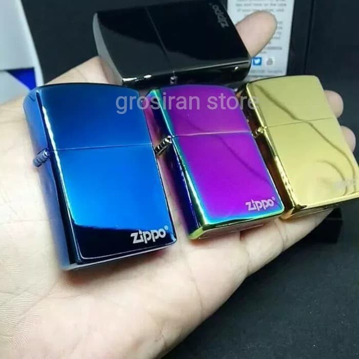 terbaru zippo colour black blue gold specktrum hijau pelangi polos korek api barang bagus