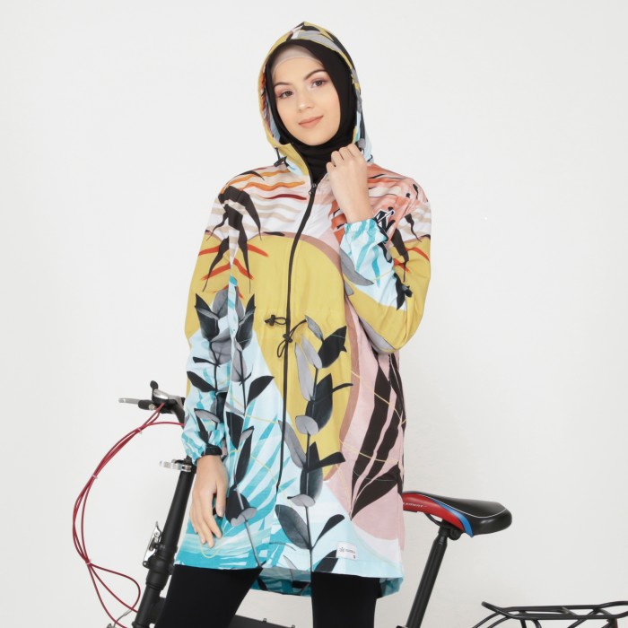 Vd6102 Jaket Parasut Printing Wanita - Jaket Olahraga Sepeda Gowes -Long - Biru, All Size C504