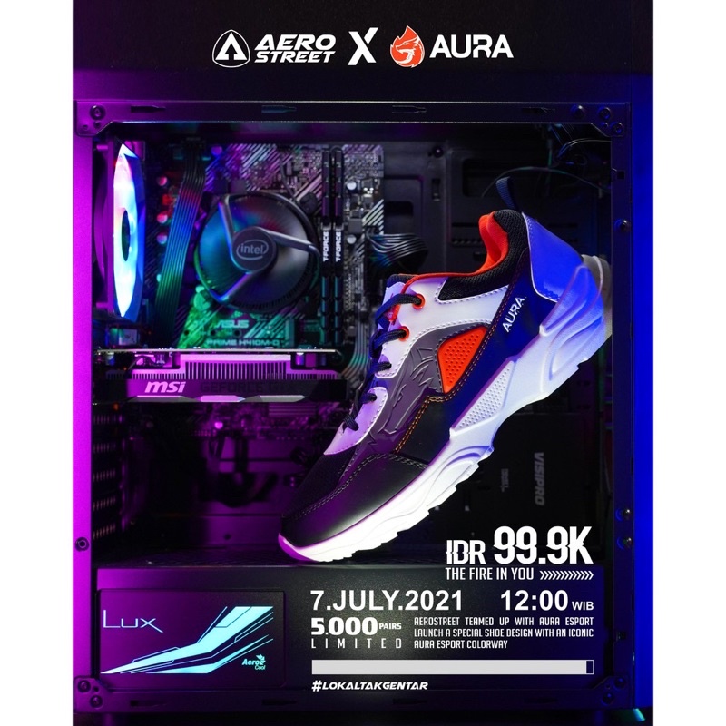 Aerostreet x AURA Size 43 The Fire In You Putih Hitam Oranye