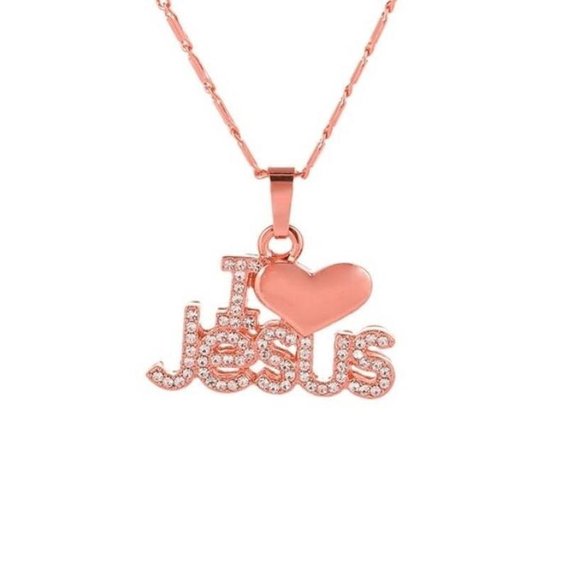 Kalung Liontin Hati Motif Tulisan Jesus Gaya Hip Hop Untuk Wanita