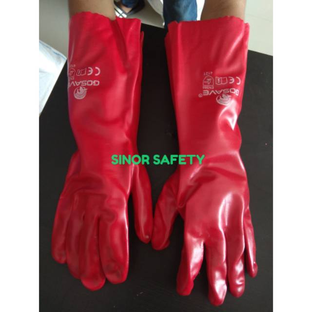 Sarung Tangan PVC 14 Inch Merah Tahan Panas Kimia Safety Gloves