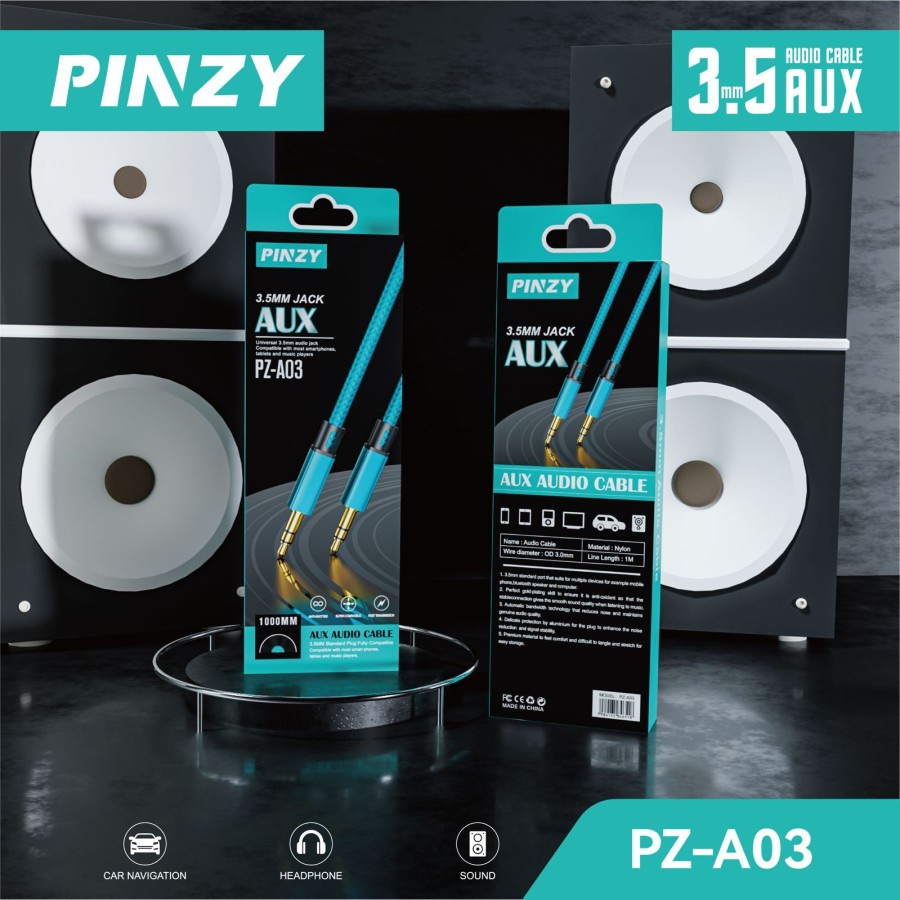 PINZY A03 Kabel Audio AUX 3.5mm HIGH QUALITY MATERIAL NYLON 1meter AUX CABLE