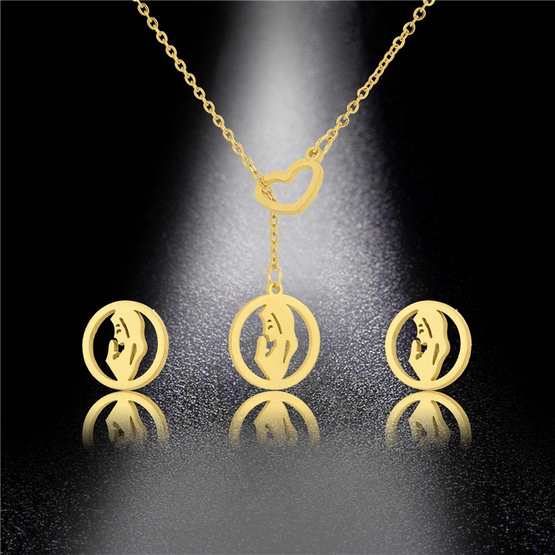 Stainless steel doa liontin golden set IBU kalung anting-anting set wanita tangan cocok liontin