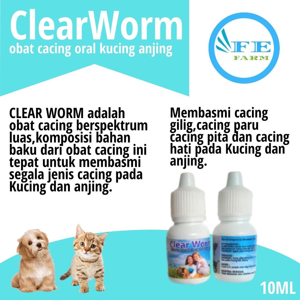 Obat Cacing Oral Kucing Anjing Kelinci Hamster Clear Worm FEFARM