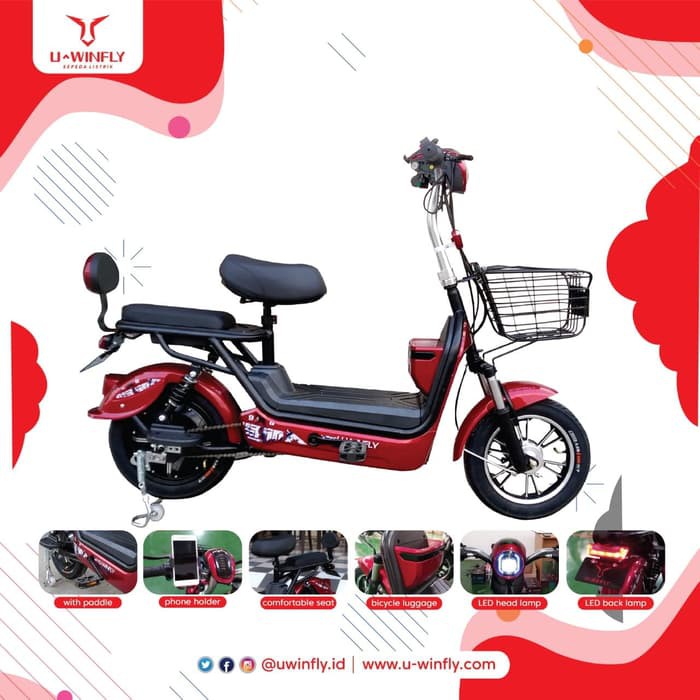 ((TERBARU)) Sepeda Listrik Uwinfly Type Redfish Merah