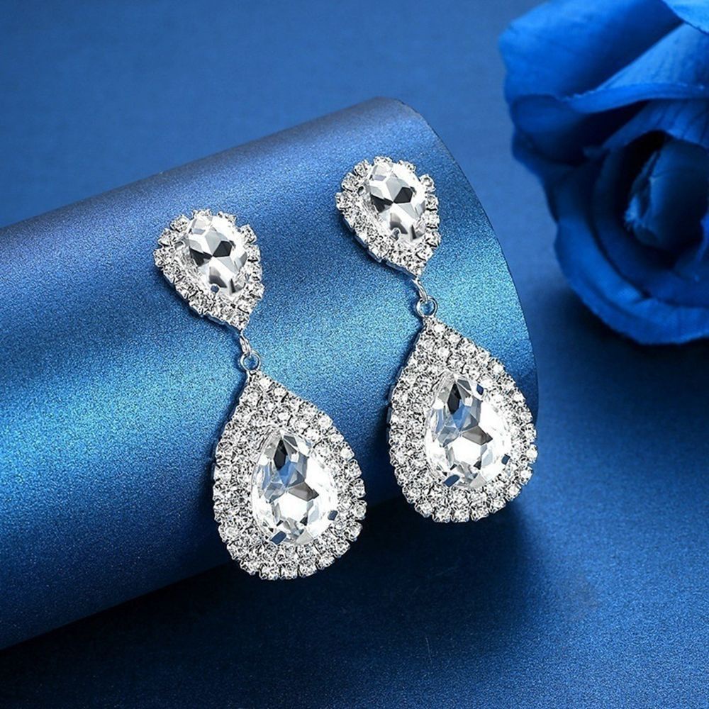 Needway  Women Jewelry Crystal Wedding Accessories Bridal Tear Drop Earrings Fashion Rhinestone Sparking Long Earrings/Multicolor