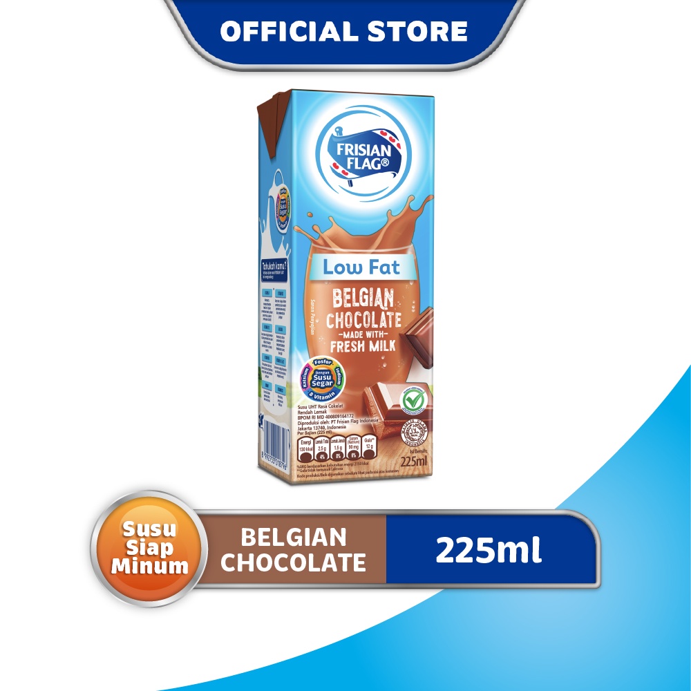 Frisian Flag Low Fat Belgian Chocolate 225ml + Frisian Flag Low Fat French Vanilla 225ml