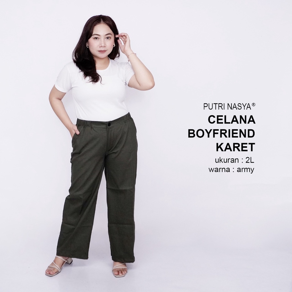 Putri Nasya - Celana Big Size Panjang Ukuran 8L,6L,5L,4L,2L,XL, all size Warna Cream Capucino Hitam Moca Abu Brown Navy Army Dark Grey