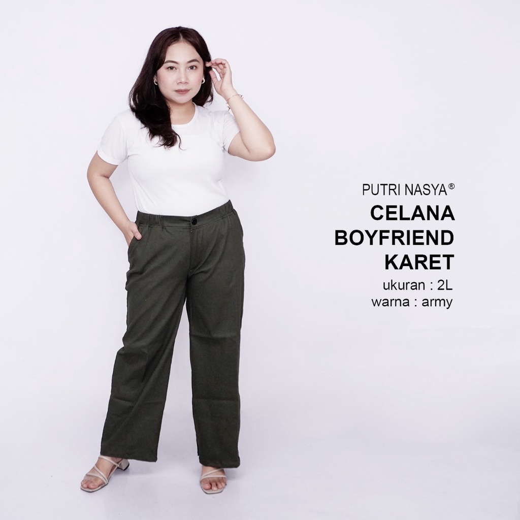 Celana Kerja Kantor Boyfriend Karet Jumbo Wanita / Celana Wanita Super Big Size / Celana Bahan Formal Seragam Wanita Big / 8L,6L,5L,4L,2L,XL, all size / Celana Karet Kekinian Model Terbaru Trendy