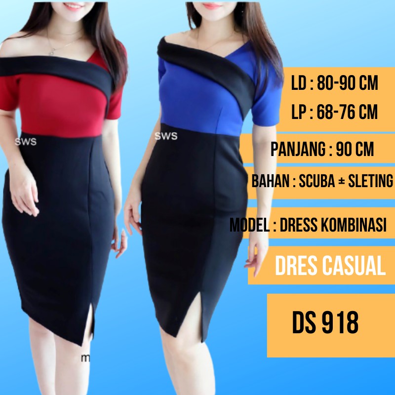 Dress wanita model Sepan Bodycon  bahan Scuba Warna Kombinasi  Realpict Tebal Adem DS918