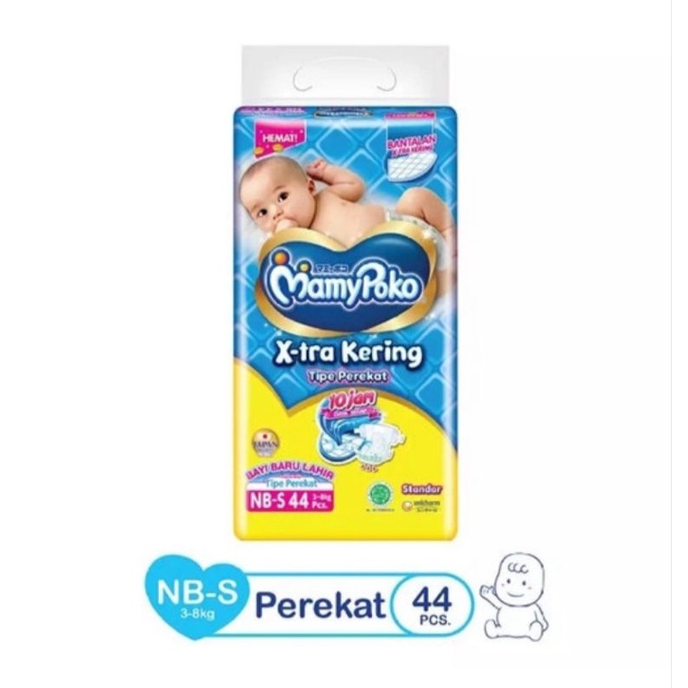 Mamypoko popok perekat anak bayi NB-S isi 44pcs / mamy poko popok perekat bayi new born x-tra kering