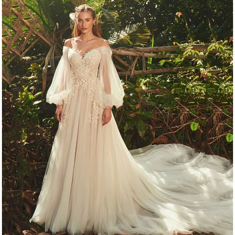 Gaun Pengantin/Gaun Prewedding/Gaun Pesta/Gaun Warna PUTIH /WEDDING GOWN LENGAN PANJANG