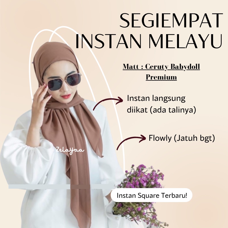 Hijab Segiempat Melayu / Segi Empat Instan / Kerudung Tali Ikat / Turki Square Instan