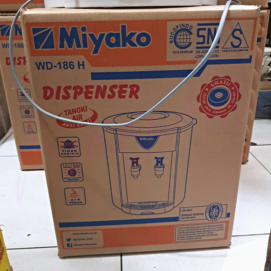 Dispenser Air Miyako Galon Atas Air Panas dan Normal WD-186 H Tangki Anti Karat