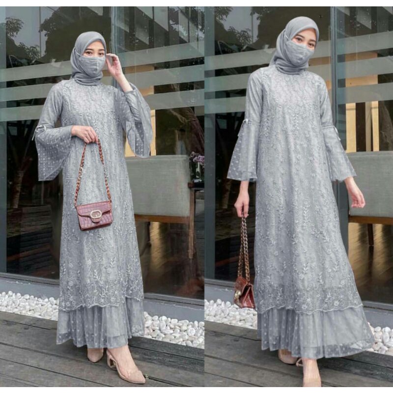 [ INDO STORE GAMIS ] MAXI GELA SIZE M-L-XL-XXL JUMBO/DRESS WANITA TILE ONDE POLKADOT/BROKAT TILE MUT