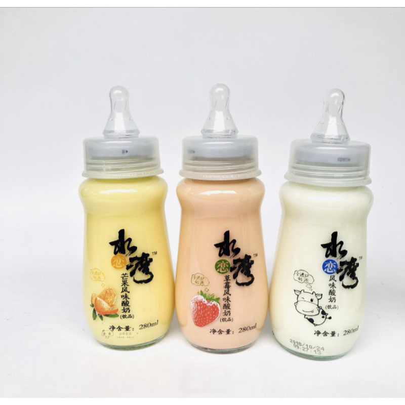 水湾酸奶 奶瓶酸奶 yogurt botol susu + dot kaca 280ml Wajib Milih Tambahan Bubble Wrap