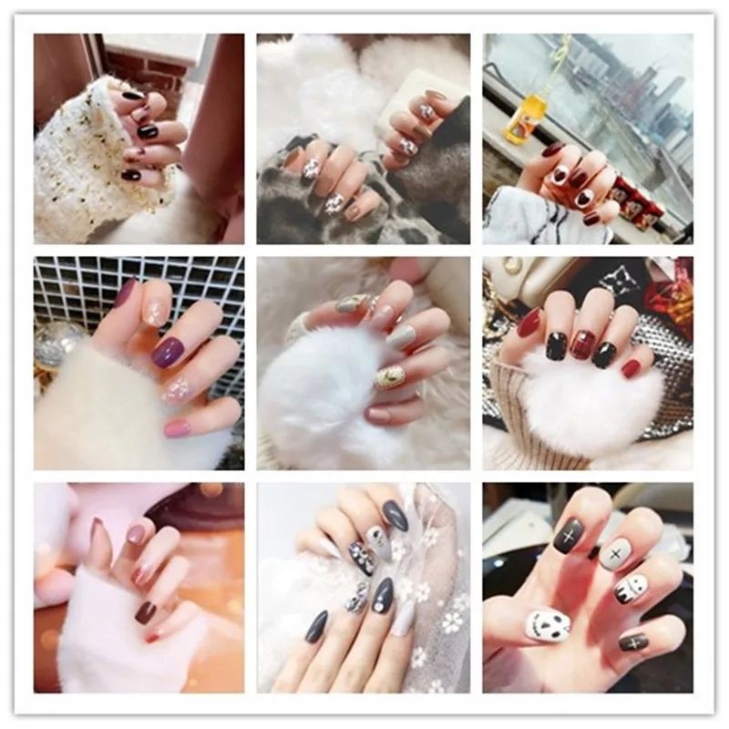 (COD) Kuku Palsu 24 PCS / Fake Nail Art 3d/Stiker Kuku Tahan Air / Free Lem Cair 2gr MALL SHOPPING