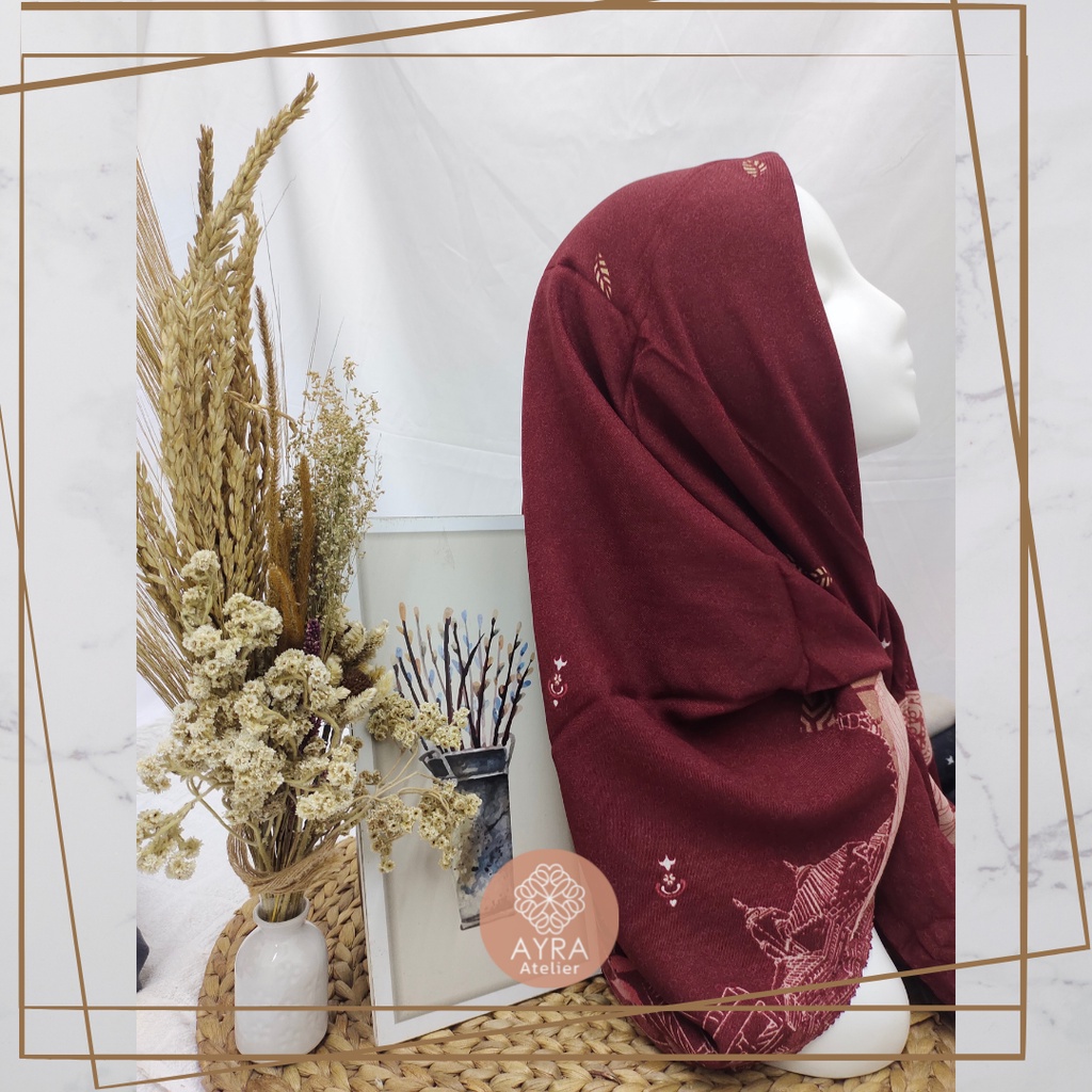HIJAB SYARI SEGIEMPAT KERUDUNG JUMBO MOTIF JILBAB BESAR KERUDUNG JUMBO LASERCUT 130 cm JILBAB SYAR'I 130cm azzura Aubrey-C red