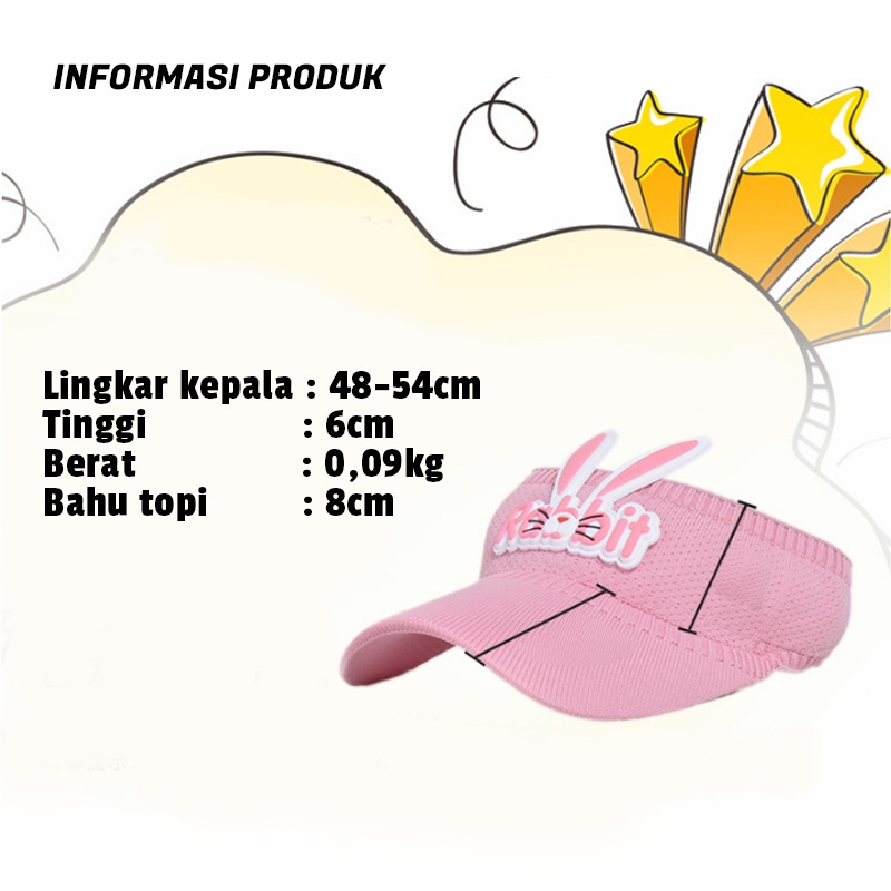 TOPI ANAK RAJUT VISOR PANTAI SUNSHADE MOTIF RABBIT BASEBALL ANTI UV ANAK KECIL BTE