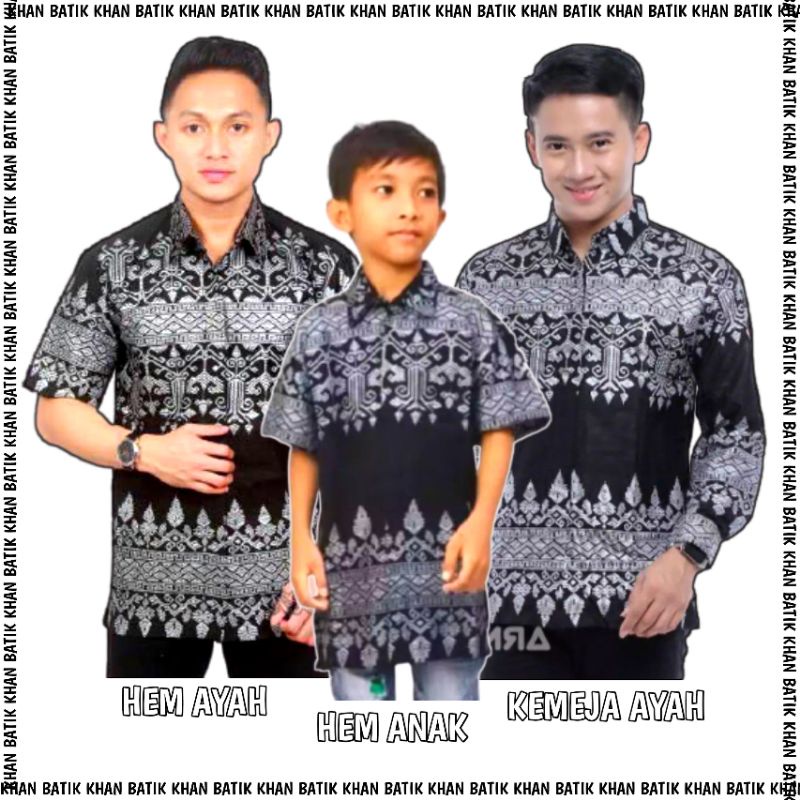 Baju Batik Ayah Anak Laki-Laki Motif Anjani Silver / Kemeja Batik Ayah Dan Anak Cowok Terbaru