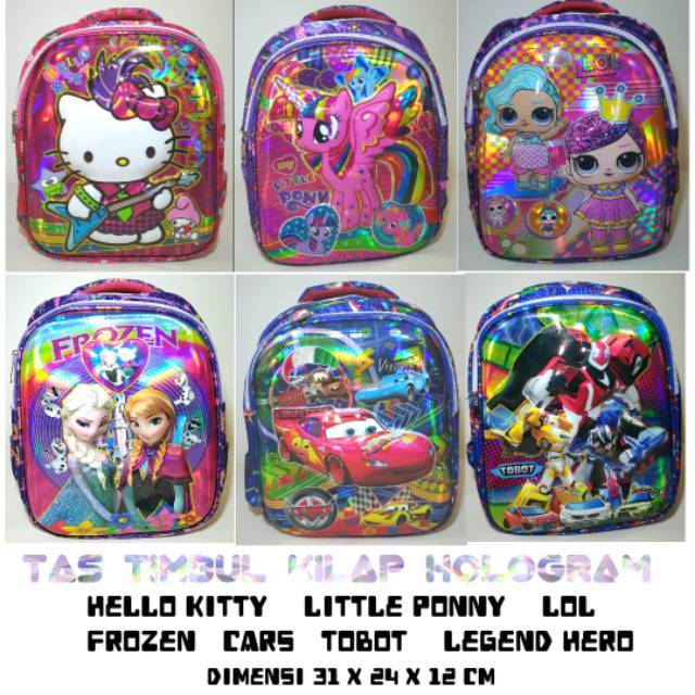  tas  ransel sekolah karakter anak 3D timbul TK hologram 