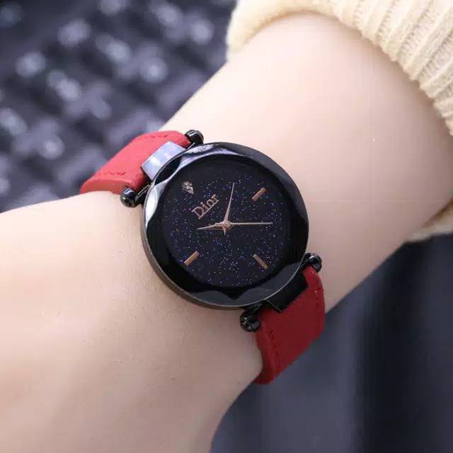 Jam Tangan Wanita Analog  Diyoor Kulit Mata Satu Case Hitam