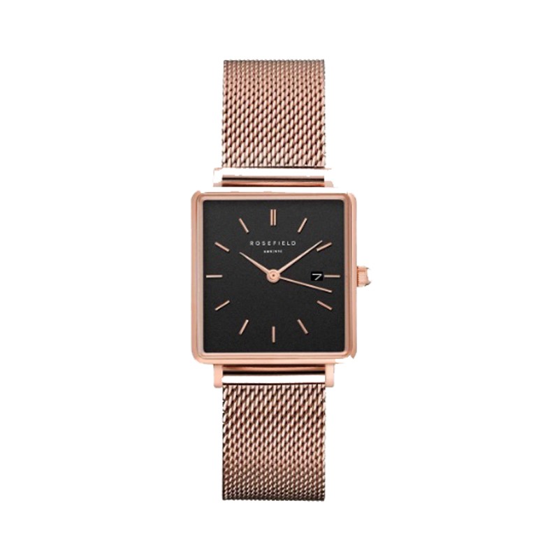 Rosefield Jam Tangan Wanita The Boxy Black Mesh Rosegold QBMR-Q05