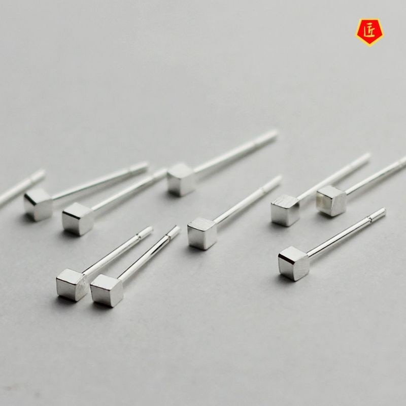 [Ready Stock]Simple Cube Square Stud Earrings Tassel Female Sweet Elegance