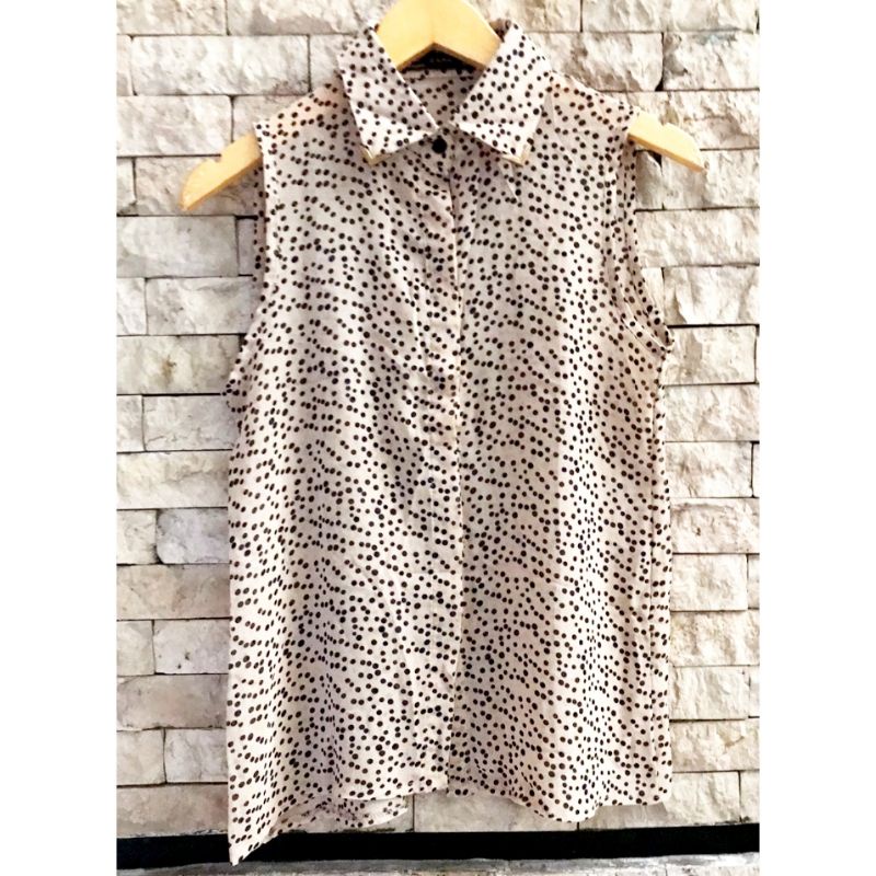 PRELOVED ZARA SLEEVELESS SHIRT POLKA WOMAN ORIGINAL - ATASAN BLOUSE WANITA KUTUNG TANPA LENGAN WANIT