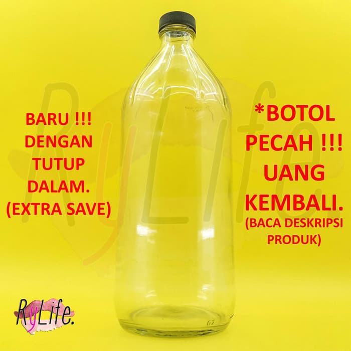 DISKON - BOTOL KACA 1 LITER 1 LT 1000 ML BOTOL BELING UNTUK JAMU MINYAK BENSIN