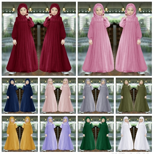 Baju Lebaran Anak MURAH PANJANG KID NURAINI BROKAT TILE CANTIK RENDA IMPORT TERBARU gamis anak perem