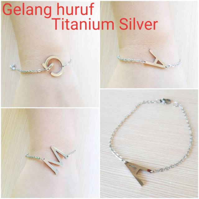 Gelang huruf SILVER / gelang huruf / gelang insial titanium white / gelang fashion import antikarat