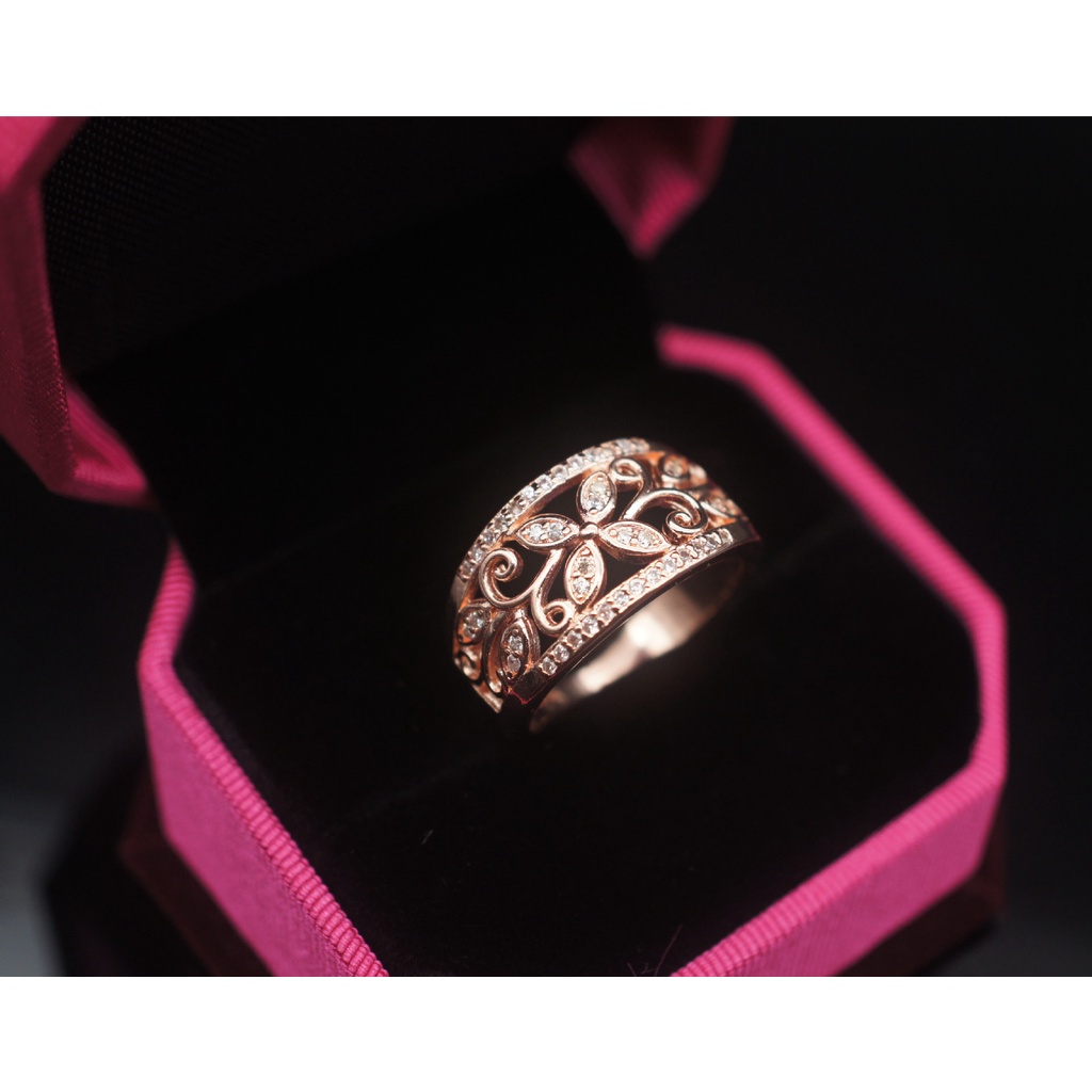 Cincin Wajah Lebar Wanita 925 Perak Mawar Emas