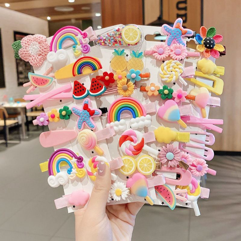 JEPITAN RAMBUT 14 PCS Lucu Anak-anak Korea Kartun Menangkap Jepit Rambut Mini Rainbow Cloud Girl Hiasan Kepala