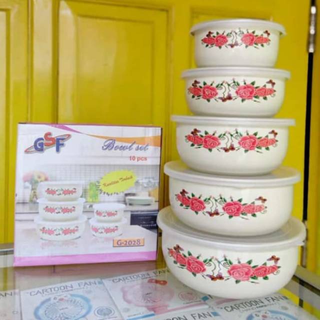 Rantang susun motif bunga beranak bowl set gsf isi 5pcs