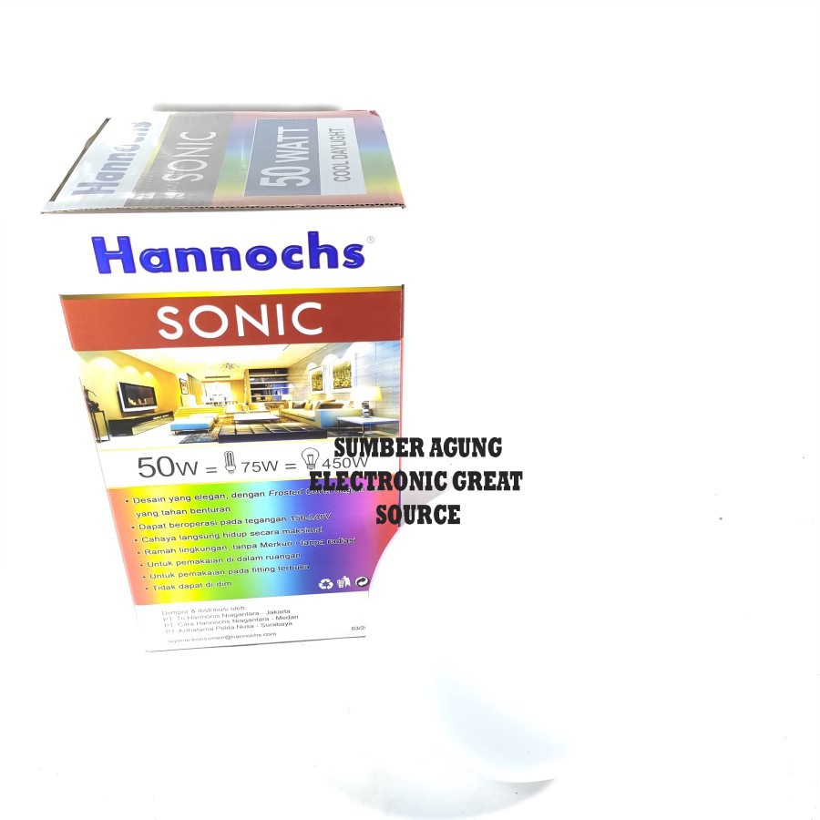 Hannochs Sonic Lampu LED 50W Garansi Cahaya Putih SNI 4500LM Super Ter