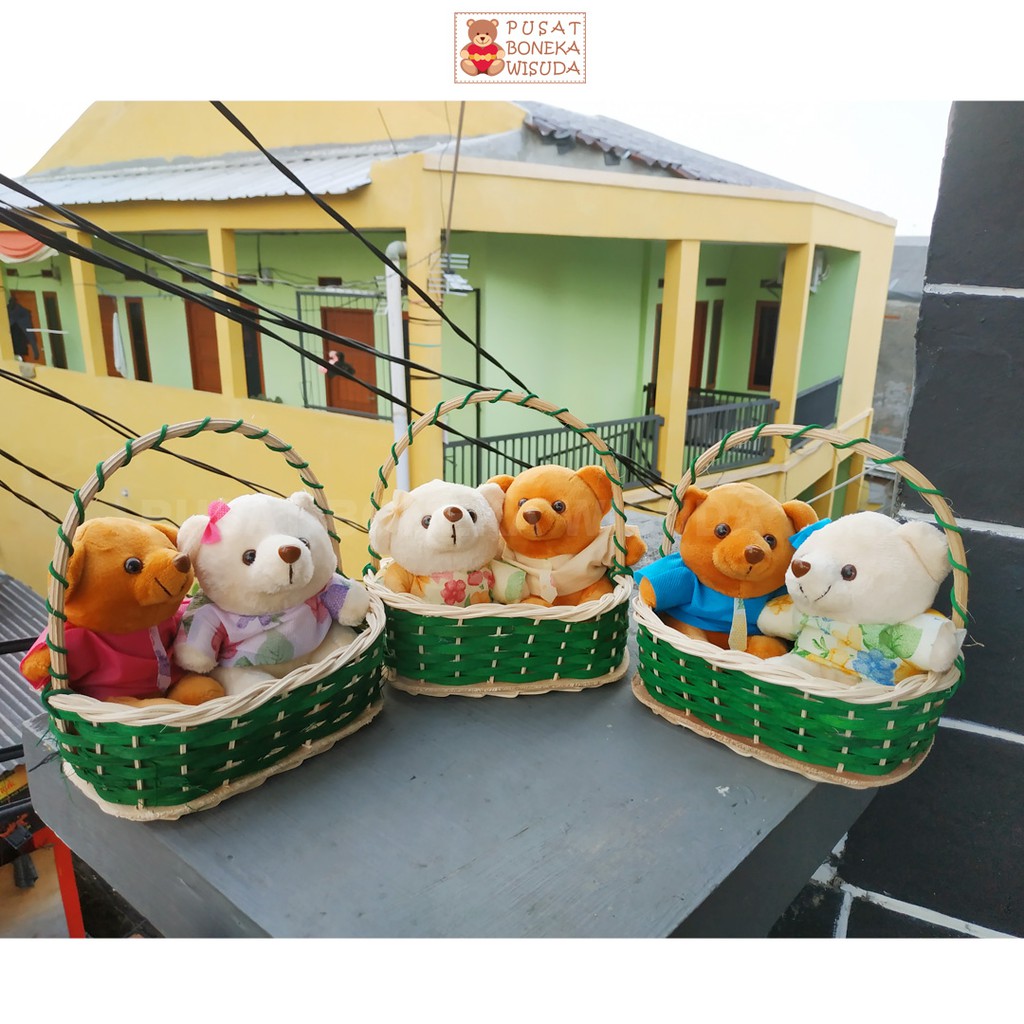 Boneka Teddy Bear Keranjang Murah Ultah Ulang Tahun Kado Birthday Kecil Couple copel cople pasangan