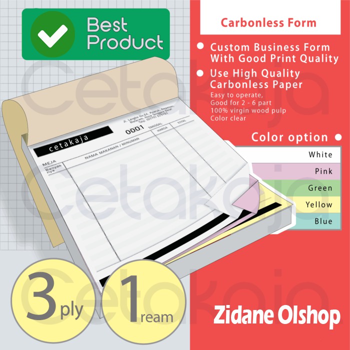 

Cetak Nota 1 rim 3 Ply / Rangkap ( Custom NCR INVOICE BON ) 3ply 1rim
