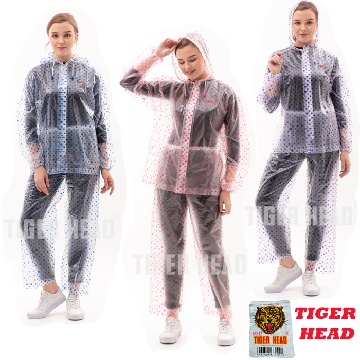 Jas Hujan Setelan Baju Celana Dewasa Tiger Head Mantel Hujan Dewasa Jaket Celana Pria Wanita Bubble 68242