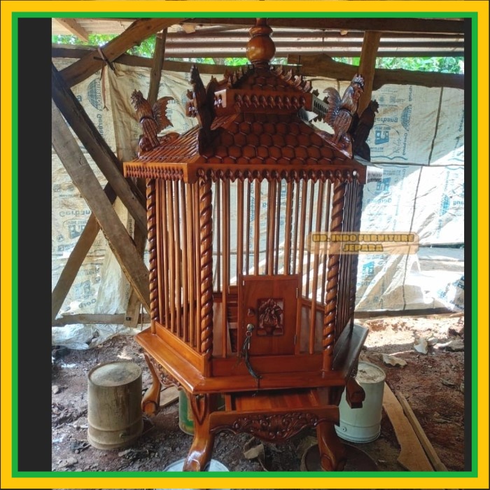 Kandang kurungan sangkar ayam/ burung hias taman besar kayu jati ukir