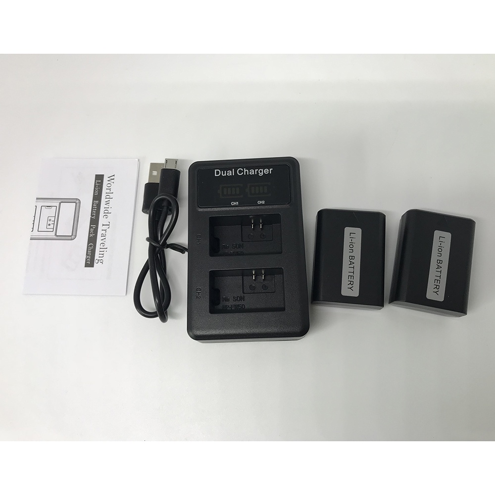 Andoer Charger Baterai Travel + 2 x Baterai 900mAh for Sony - NP-FW50 - Black