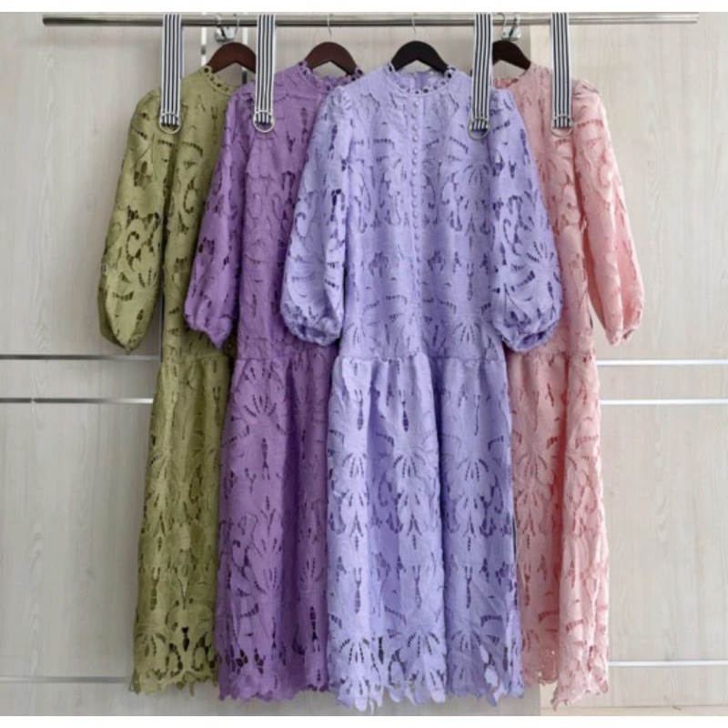 Gamis brukat busui+belt ready Lilac