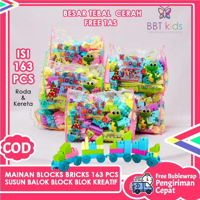 Mainan Anak LEGO BESAR 163 PCS BRICKS BLOCK KREATIF BLOK SUSUN MAINAN EDUKASI ANAK(J5Y5) Mainan Anak