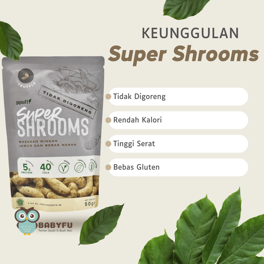 Jual Ppuff Super Shrooms Truffle Keripik Jamur 50gr ( Snack Sehat