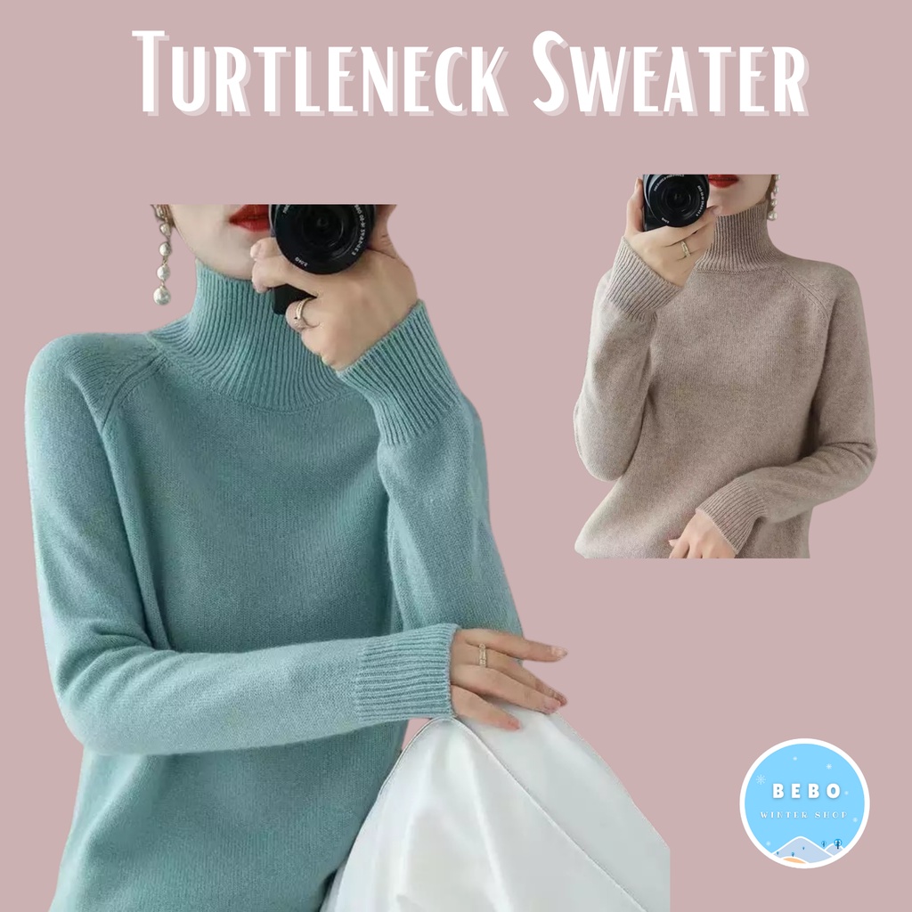 Sweater Turtleneck Wanita bahan Rajut tebal hangat dan lembut