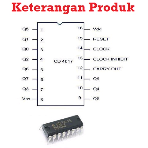 [HAEBOT] IC Decade Counter CD4017 BE Penghitung CMOS DIP 8 Bit 16 Pin Led Chaser Kejar Signal Penghitung 4017 Integrated Circuit