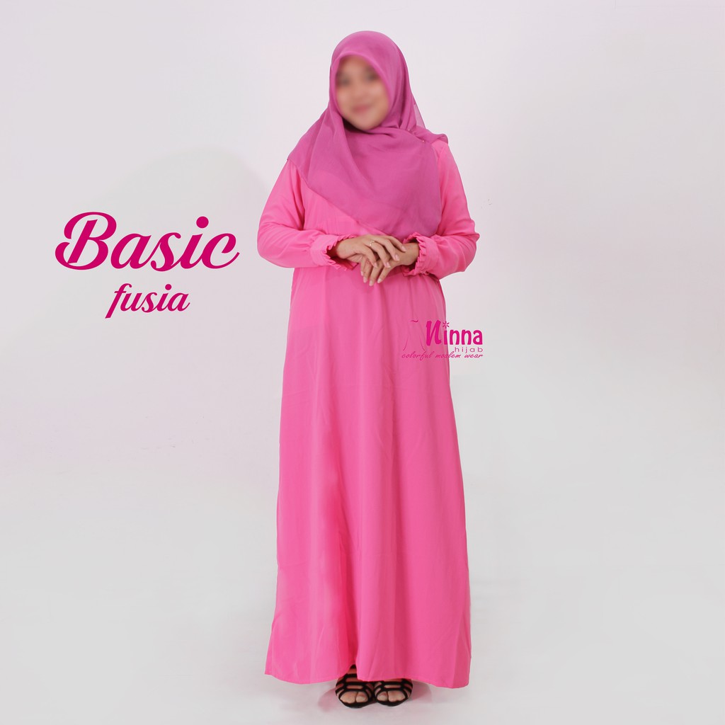 Cuci Gudang Gamis Polos Warna Fusia Pink Fuschia Dress Wolfis